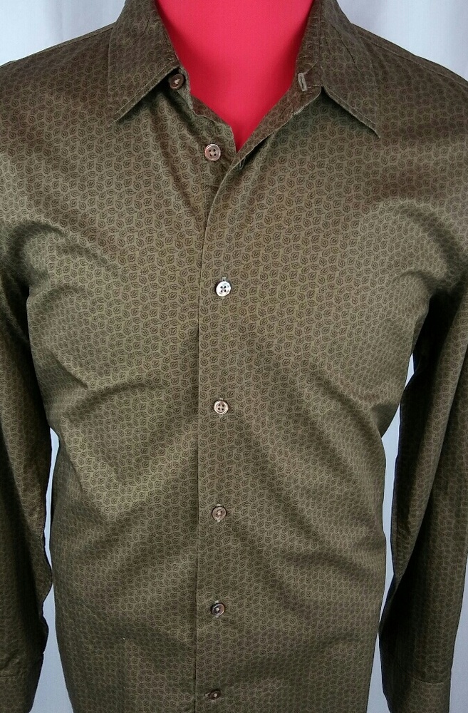 John Varvatos Shirt XL Brown/Leaf Designs 100% Ctn